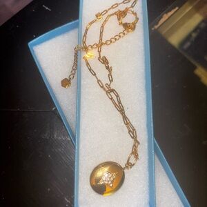 Touchstone Crystal Gold locket Necklace with Clear Accents